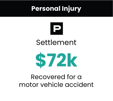 Personal Injury Case Result 72k motor vehicle accident