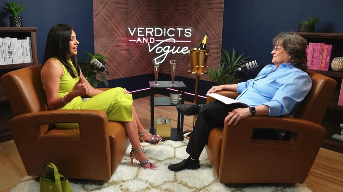 Cristina Perez discussing trauma, entrepreneurship, motherhood, and personal growth during a Verdicts & Vogue podcast interview.