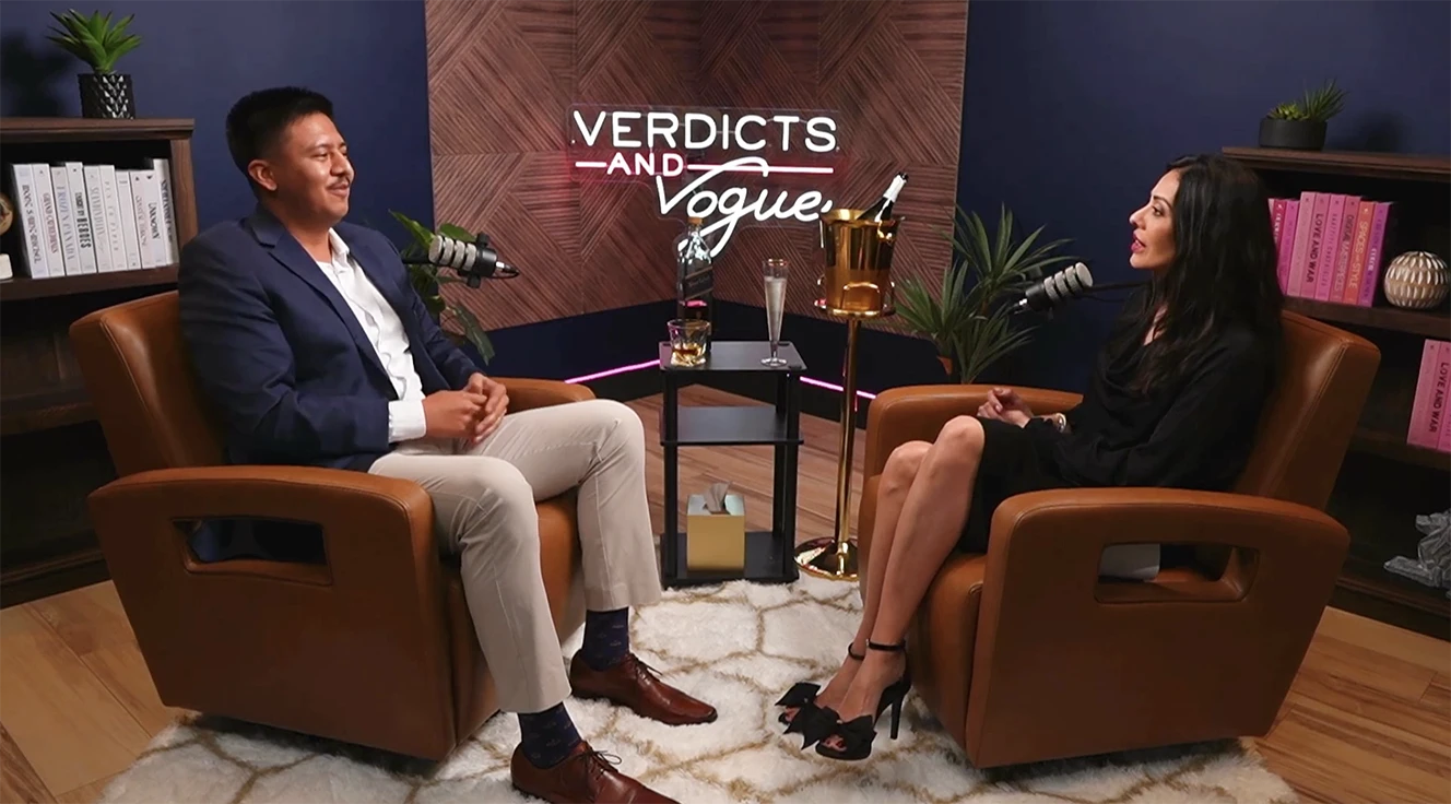 David Salgado joins Cristina Perez on the Verdicts & Vogue podcast to discuss career changes, personal injury law, mentorship, family, and faith.