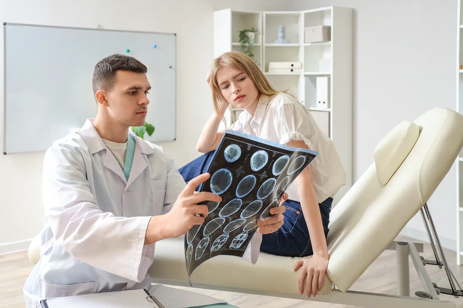 Doctor reviewing medical imaging with a patient after an Arizona car accident